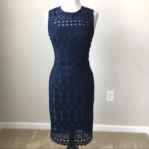 Navy blue lace sheath dress